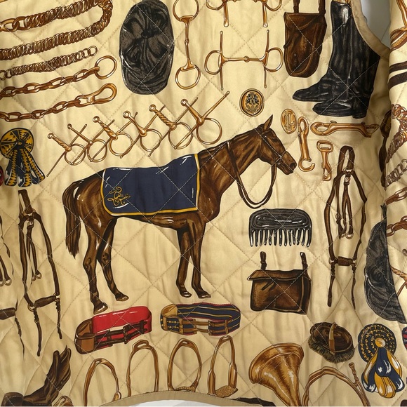 Vintage Women's Equestrian Themed Light Puffer Vest Tan Size L Large VGUC - Picture 2 of 14